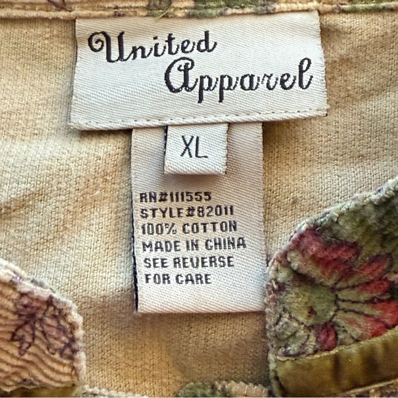 Vintage United Apparel Women Brown Floral Corduroy Shacket XL Rustic Cottagecore - Picture 5 of 9